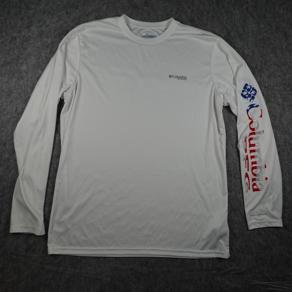 Columbia Shirt Men Large White PFG Terminal Tackle Long Sleeve Sun Protection